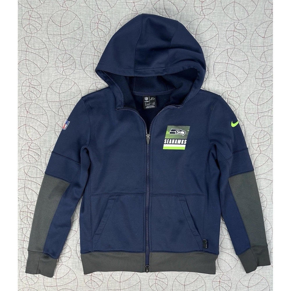 Nike College Navy Seattle Seahawks On Field Full-Zip Hoodie Jacket / Boys Medium